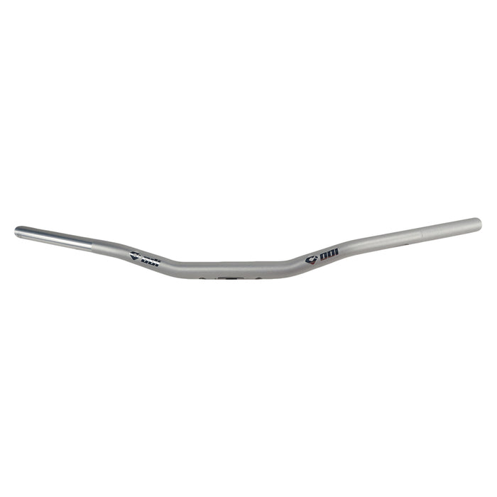 An ODI 1-1/8" V-Twin Tapered Tracker Bars - Silver - TBW handlebar on a white background.