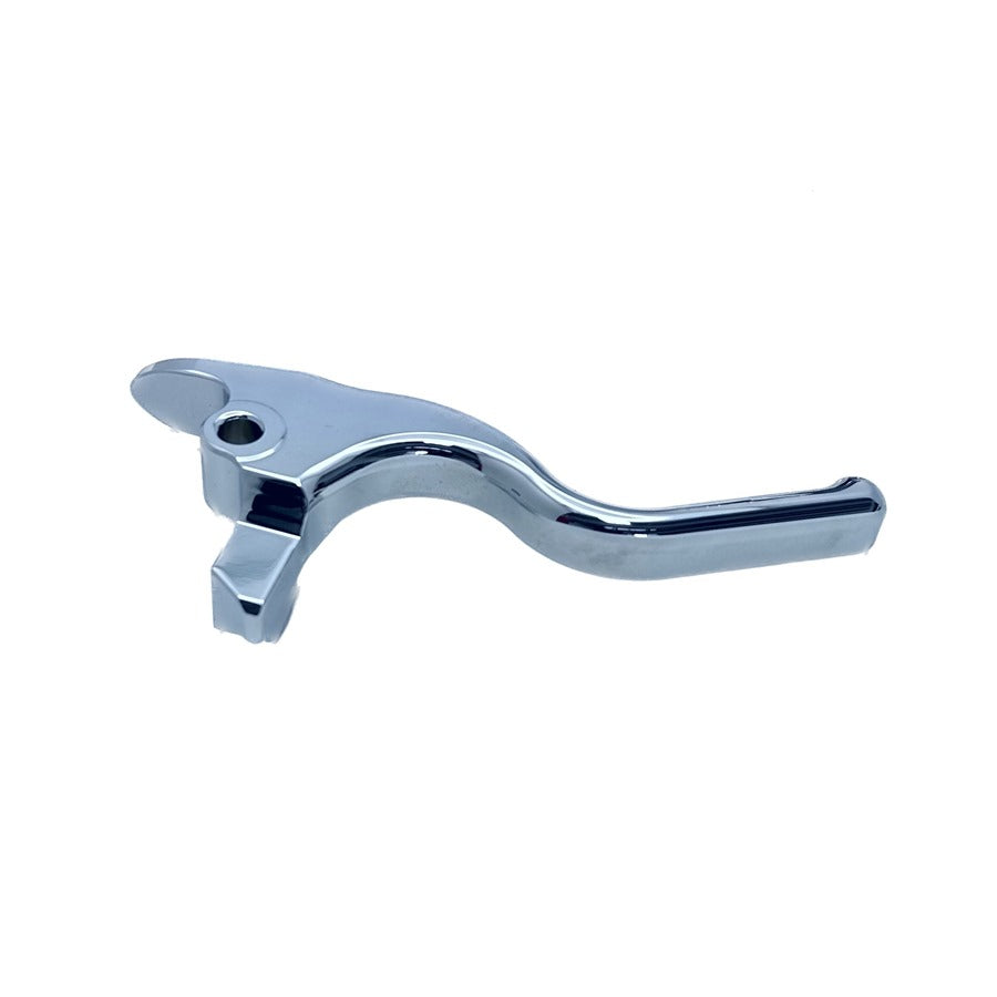 A CNC machined Elite Mototech HD 96-07 Touring front brake lever Chrome on a white background.