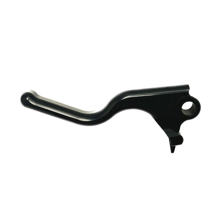 A black Elite Mototech HD 96-07 Touring front brake lever on a white background, manufactured using CNC machining.