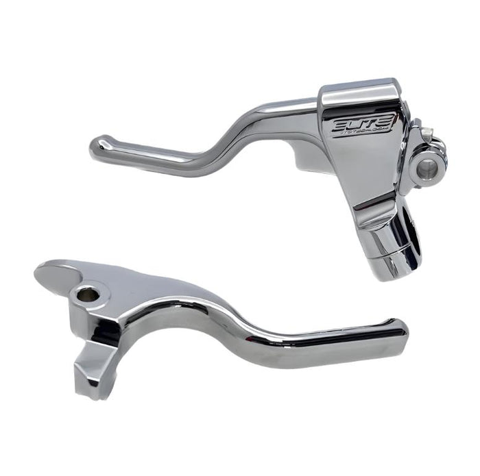 A pair of Elite Mototech HD "EZ-PULL" brake levers on a white background.