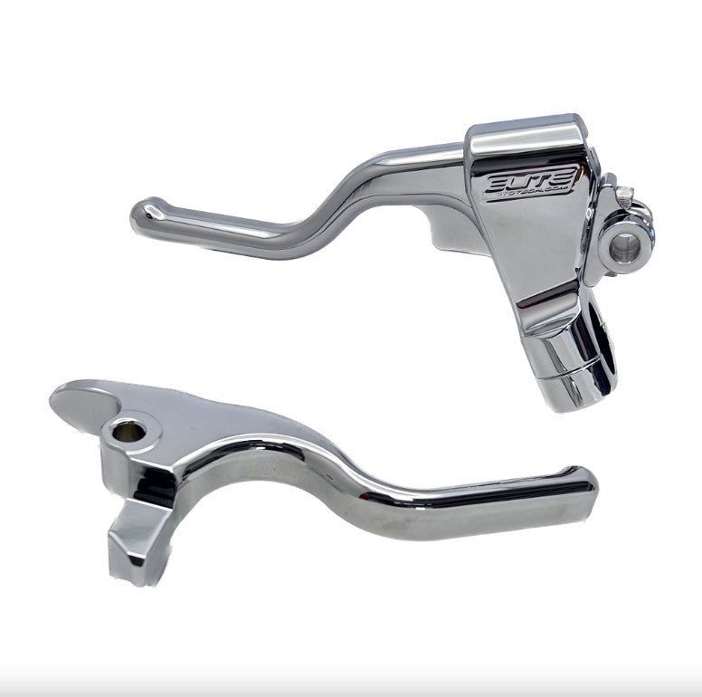 A pair of Elite Mototech HD "EZ-PULL" brake levers on a white background.