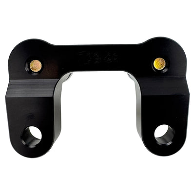 The TC Bros. Pro Series Riser Adapter features black anodized metal, two mounting holes, silver cylindrical ends, and engraved branding—ideal for upgrading 2006-2013 Harley-Davidson Street Glide handlebars.