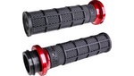 Six pairs of ODI Hart-Luck Lock-on Grips for Harley-Davidson cable throttle, each featuring black textured grips with different colored end rings, are displayed below large "CABLE THROTTLE" text.