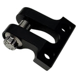 Two TC Bros. Pro Series metal motorcycle chain adjuster blocks, one silver and one black, with matching screws, are displayed on a white background, exemplifying American craftsmanship.
