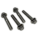 Four TC Bros. Replacement Clamp Bolt Kit bolts with washers arranged diagonally on a white background—perfect for securely assembling TC Bros. Pro Series Truss Risers.