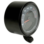 Two cylindrical motorcycle tachometer bezels from TC Bros., including the Pro Series 4 inch Gauge Relocation Bezel for Harley Davidson, in black and silver finishes with similar gauge faces featuring numbers and a red needle.