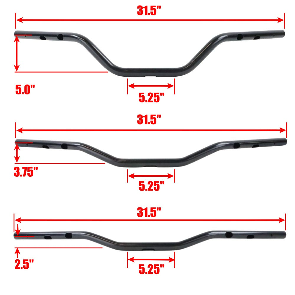 Three black TC Bros. 1" Tracker Handlebars for 2024-up Harley-Davidson Touring and Softail are shown horizontally against a white background with bold black text.