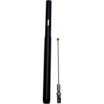 Four black cylindrical rods and four metal cables, including a Fat Baggers E-Z Install Clutch Cable Extension, are shown side by side for 2018-2024 Harley-Davidson Touring and Softail models from Fat Baggers, Inc.