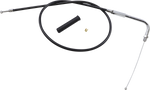 Drag Specialties Throttle Cable for 1990-1995 Harley-Davidson, featuring end fittings, a black sleeve, and hardware, is shown on a white background.