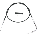 Drag Specialties Throttle Cable for 1981-1989 Harley-Davidson bikes, featuring metal ends and rubber covers. Ideal as a replacement for select Big Twin and Sportster models. Shown on a white background.
