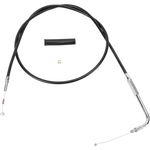 Drag Specialties Throttle Cable for 1981-1989 Harley-Davidson bikes, featuring metal ends and rubber covers. Ideal as a replacement for select Big Twin and Sportster models. Shown on a white background.