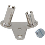 The S&S Cycle S&S Throttle Cable Guide features two angled cylindrical holders, a flat base with mounting holes, and a separate screw—perfect for Harley-Davidson or S&S Super E carburetor throttle cable management.