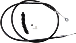 The Drag Specialties Clutch Cable for 2008-2016 Harley-Davidson Touring models features metal ends, a rubber boot, black O-ring, and white plastic L-shaped fitting, shown on a white background.