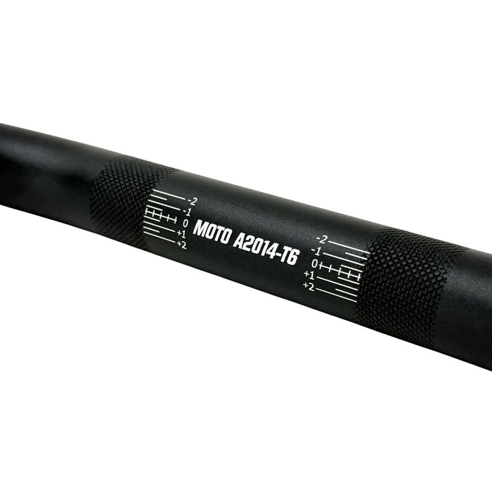 The ODI Podium V-Twin 1-1/8" Moto Handlebar for Harley-Davidson, designed for second generation throttle-by-wire motorcycles, features a black finish with a slight upward and backward sweep, reminiscent of classic moto handlebars.