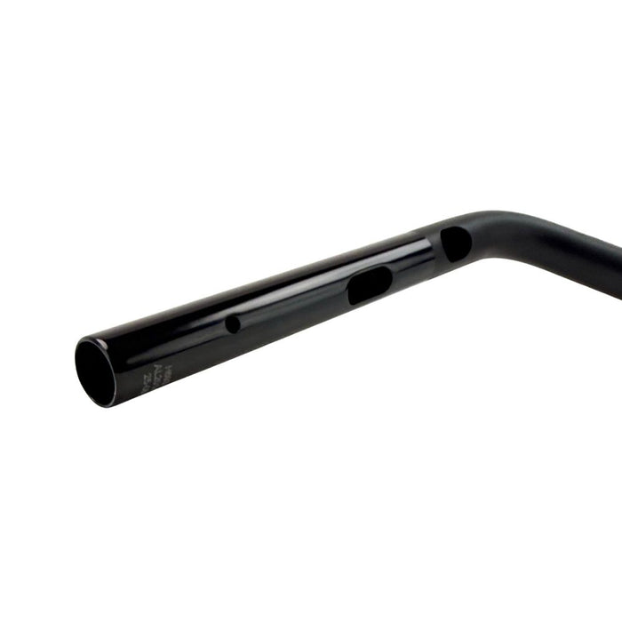The ODI Podium V-Twin 1-1/8" Moto Handlebar for Harley-Davidson, designed for second generation throttle-by-wire motorcycles, features a black finish with a slight upward and backward sweep, reminiscent of classic moto handlebars.