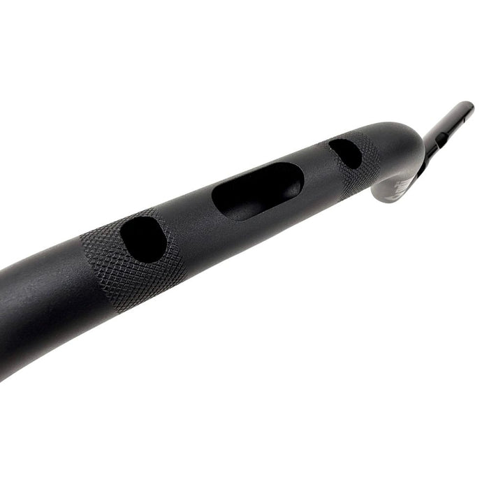 The ODI Podium V-Twin 1-1/8" Moto Handlebar for Harley-Davidson, designed for second generation throttle-by-wire motorcycles, features a black finish with a slight upward and backward sweep, reminiscent of classic moto handlebars.