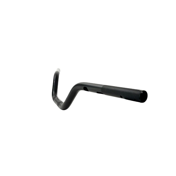 The ODI Podium V-Twin 1" Moto Handlebar for Harley-Davidson Second Generation Throttle-By-Wire Motorcycles features a black finish and slight upward/backward sweep, inspired by V-Twin design, shown on a white background.