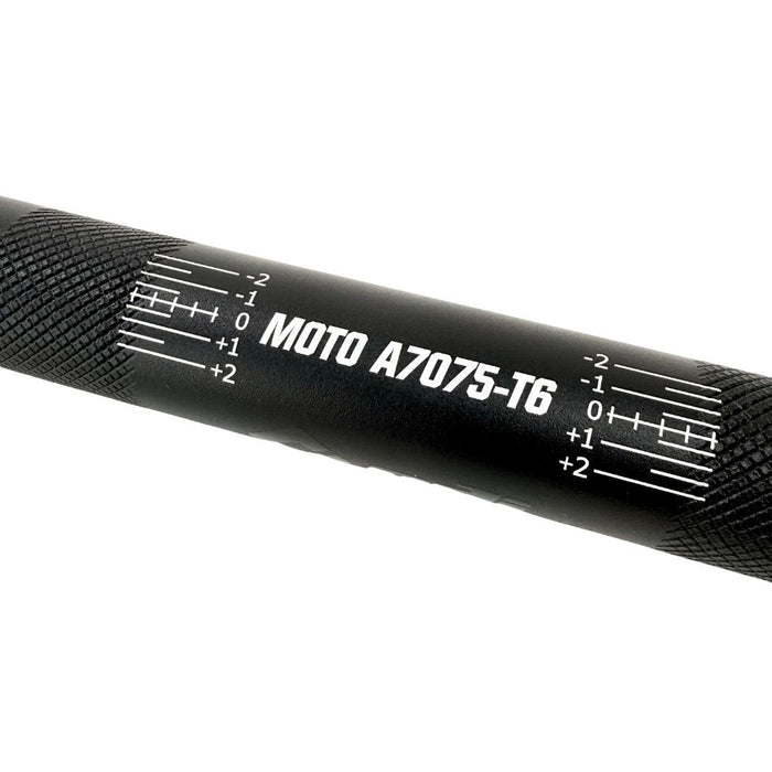 The ODI Podium V-Twin 1" Moto Handlebar for Harley-Davidson Second Generation Throttle-By-Wire Motorcycles features a black finish and slight upward/backward sweep, inspired by V-Twin design, shown on a white background.