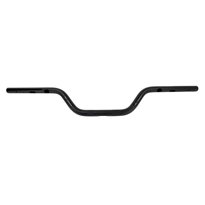 The ODI Podium V-Twin 1" Moto Handlebar for Harley-Davidson Second Generation Throttle-By-Wire Motorcycles features a black finish and slight upward/backward sweep, inspired by V-Twin design, shown on a white background.