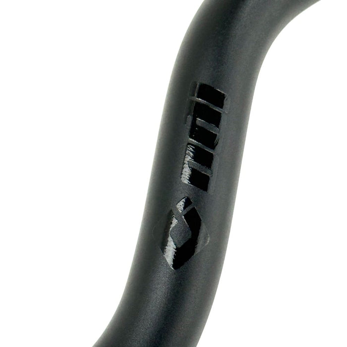 The ODI Podium V-Twin 1" Moto Handlebar for Harley-Davidson Second Generation Throttle-By-Wire Motorcycles features a black finish and slight upward/backward sweep, inspired by V-Twin design, shown on a white background.