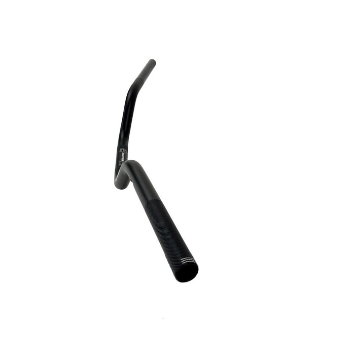 The ODI Podium V-Twin 1" Moto Handlebar for Harley-Davidson Second Generation Throttle-By-Wire Motorcycles features a black finish and slight upward/backward sweep, inspired by V-Twin design, shown on a white background.