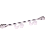 The ODI V-Twin Handlebar Crossbar by ODI includes two metal crossbars (one silver, one black) with three white mounting clips each—perfect as a motocross handlebar accessory. A faint bicycle handlebar image appears below.