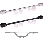 The ODI V-Twin Handlebar Crossbar by ODI includes two metal crossbars (one silver, one black) with three white mounting clips each—perfect as a motocross handlebar accessory. A faint bicycle handlebar image appears below.