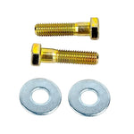 The TC Bros. Handlebar Riser Bolt Kit for Harley-Davidson features two gold hex bolts with partially threaded shafts and two flat washers, displayed on a white background. Brand: TC Bros.