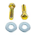 The TC Bros. Handlebar Riser Bolt Kit for Harley-Davidson features two gold hex bolts with partially threaded shafts and two flat washers, displayed on a white background. Brand: TC Bros.