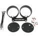 The HardDrive Dual Gauge Mounting Kit for Harley-Davidson includes metal brackets, 4" gauges, hose clamps, zip ties, electrical connectors, and circular plates arranged on a white background.