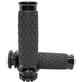 Two black and chrome Avon Diamond Contour Grips for Harley-Davidson Cable Throttle, featuring a diamond pattern texture, are displayed from different angles on a white background. These Avon Grips enhance both the style and comfort of your motorcycle handlebars.
