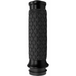 Two black Avon Diamond Contour Grips by Avon Grips, each with a diamond pattern texture—one with chrome ends and one with black ends—compatible with Harley-Davidson First Generation Throttle-By-Wire motorcycles, are shown side view on a white background.