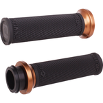 A selection of ODI Ruffian Lock-On Grips For Harley-Davidson First Generation Throttle-By-Wire, offered in a variety of colors and finishes and neatly arranged in rows, with bold "FIRST GEN TBW" text on the right—perfect for Harley-Davidson Throttle-By-Wire models.