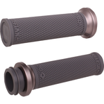 A selection of ODI Ruffian Lock-On Grips For Harley-Davidson First Generation Throttle-By-Wire, offered in a variety of colors and finishes and neatly arranged in rows, with bold "FIRST GEN TBW" text on the right—perfect for Harley-Davidson Throttle-By-Wire models.