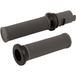 A black cylindrical tube with a flange sits on a white background—the Moto Iron® Throttle Tube for First Generation Harley-Davidson TBW, ideal for Gen 1 models or use with slide-on grips.