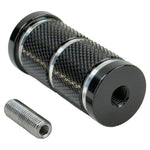 The Moto Iron® Knurled Billet Shift/Brake Peg for Harley-Davidson features a cylindrical, textured grip with smooth, polished ends in black for superior traction and style.
