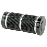 The Moto Iron® Knurled Billet Shift/Brake Peg for Harley-Davidson features a cylindrical, textured grip with smooth, polished ends in black for superior traction and style.