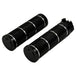 Three Moto Iron® Knurled Billet Grips for Harley-Davidson in silver, black, and gold are shown upright against a white background.