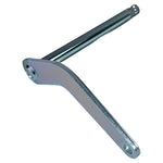 The Moto Iron® Shifter Shaft for 1991-2005 Harley-Davidson Dyna with mid controls features a metal L-shaped bracket and two mounting holes, shown on a white background.