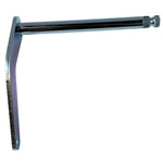 The Moto Iron® Shifter Shaft for 1991-2005 Harley-Davidson Dyna with mid controls features a metal L-shaped bracket and two mounting holes, shown on a white background.