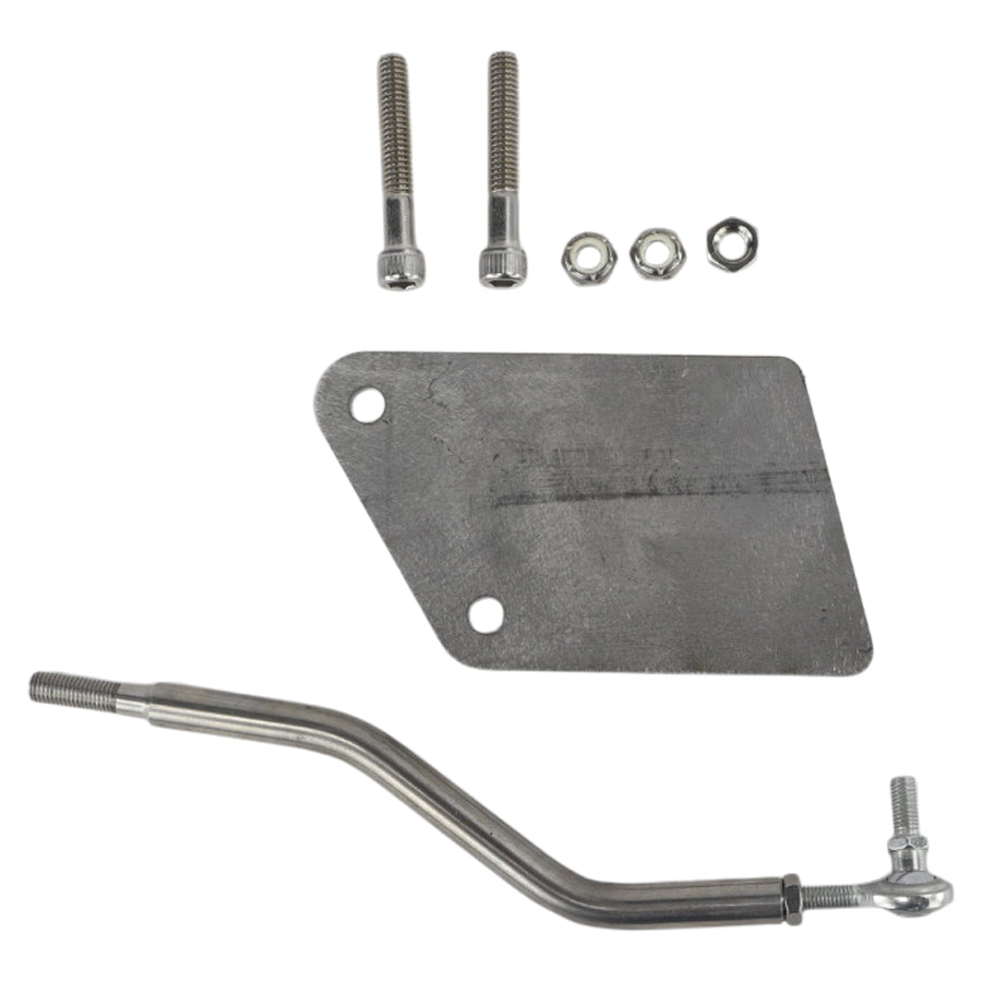A TC Bros. Rear Brake Kit for 2004-13 Sportster Hardtail & OEM Mid Controls, including a metal bracket and bolt, is a mounting kit for a motorcycle.