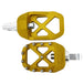 The TC Bros. Pro Series MX Foot Pegs for Harley Davidson come in silver, black, and gold with a rugged, spiked design and diagonal layout for superior grip.