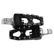 Three TC Bros. Pro Series MX Lite Foot Pegs for Harley Davidson models, featuring metallic spiked surfaces, are arranged side by side in silver, black, and gold.
