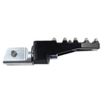 Three TC Bros. Pro Series MX Lite Foot Pegs for Harley Davidson models, featuring metallic spiked surfaces, are arranged side by side in silver, black, and gold.