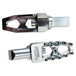 Three TC Bros. Pro Series MX Lite Foot Pegs for Harley Davidson models, featuring metallic spiked surfaces, are arranged side by side in silver, black, and gold.