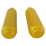 Three pairs of TC Bros. Nomad Footpegs for Harley-Davidson in silver, black, and gold are shown with bold text "Harley-Davidson Male Mount"—the perfect motorcycle footpegs for your ride.