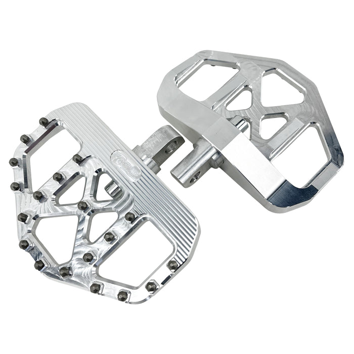 Pair of TC Bros. Pro Series MX Mini Floorboards for Harley Davidson Models designed as high traction mini floorboards with metal studs on a white background.