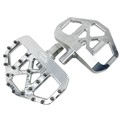 Pair of TC Bros. Pro Series MX Mini Floorboards for Harley Davidson Models designed as high traction mini floorboards with metal studs on a white background.