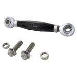 TC Bros. Pro Series Adjustable Brake Linkages for 2018-up Harley-Davidson Softail—set of three in gold, black, and silver—each features engraved logos, ball joints at both ends, and comes with four bolts and washers.