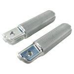 A pair of TC Bros. Nomad Rider Foot Pegs fits 2018-up Harley Softail M8 & Pan America with mounting brackets, likely made of CNC machined aluminum, positioned against a white background.